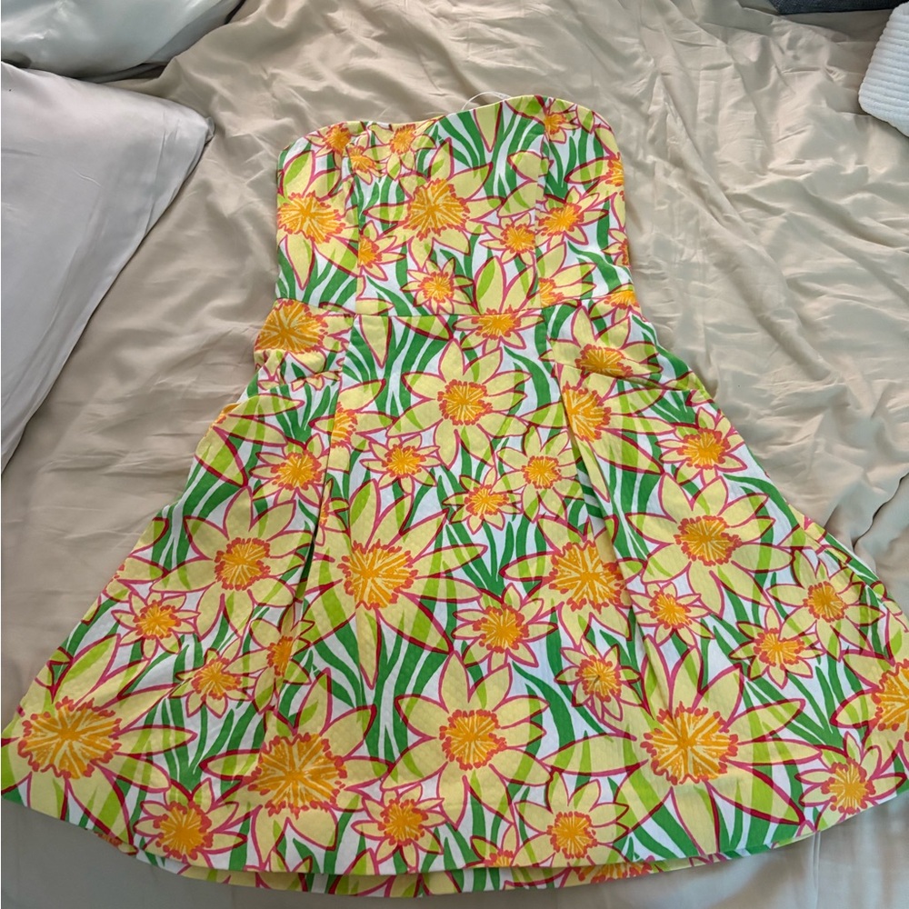 Lilly Pulitzer Strapless Dress - Yellow and Green Floral